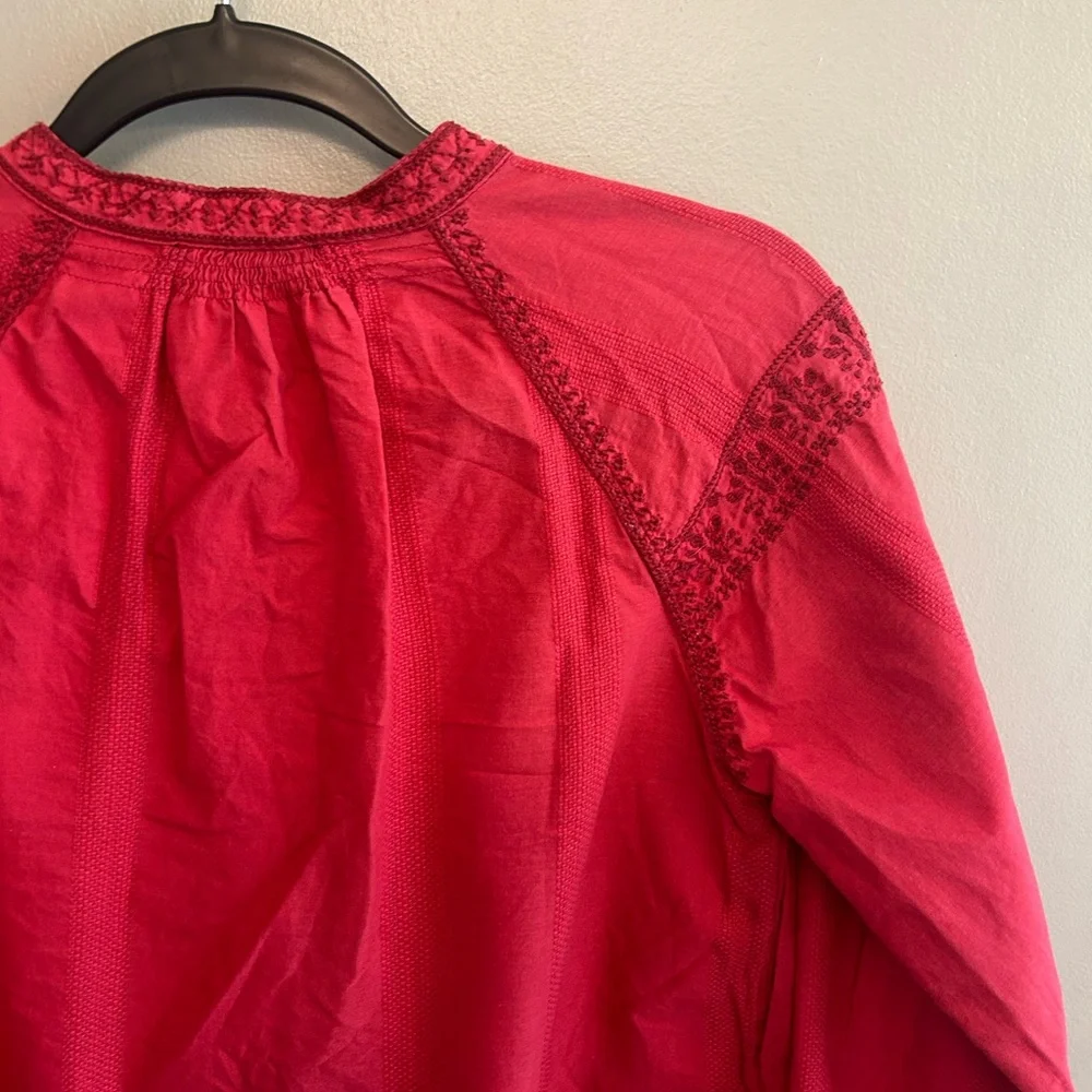 Madewell red Camelia Embroidered Tassel Tunic Size XS 100% cotton
